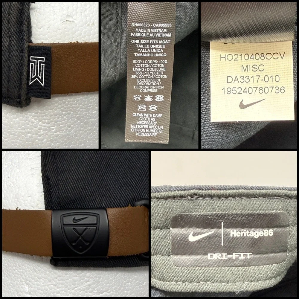 Nike Tiger Woods Heritage86 Dri-FIT Golf Hat Black Fist Pump DA3317-010 OSFM